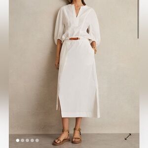 34. Reiss Niara Poplin Belted Split Midi Skirt in Ivory